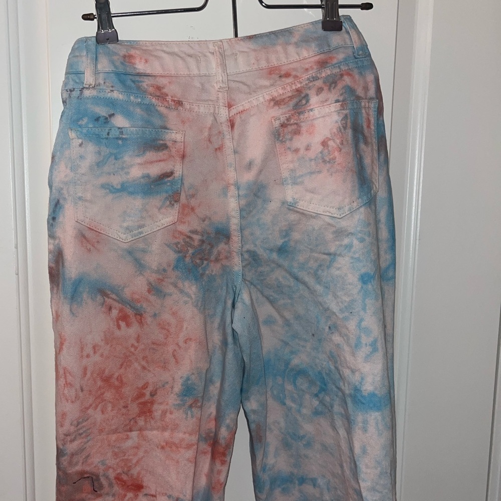 Pinky Orangish Blue White Tie Dye Jeans - cool cute stylish - Boohoo Blue sz2